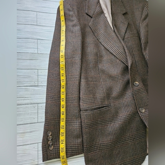 Oscar de la Renta Vintage Wool Houndstooth Blazer Button Down in Brown Size 43L - Picture 12 of 14